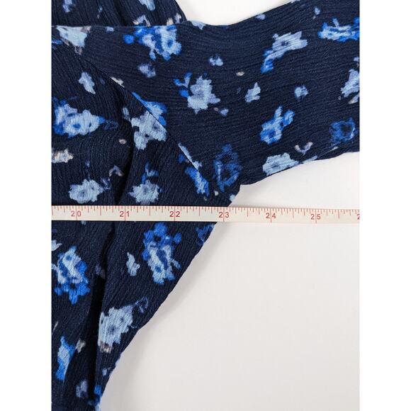 Lane Bryant Button Down Top Blouse Navy Blue Floral Plus Size 16 Peplum Hi-Lo - Picture 4 of 5